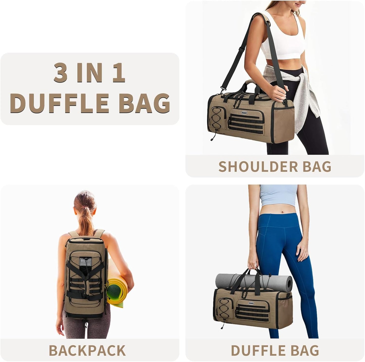 Bosstin Gym Bag for Men & Women,45L Travel Duffle Sports Duffel Bag Gym Weekender Overnight Backpack with Shoe Compartment (KHAKI CHECKERED)