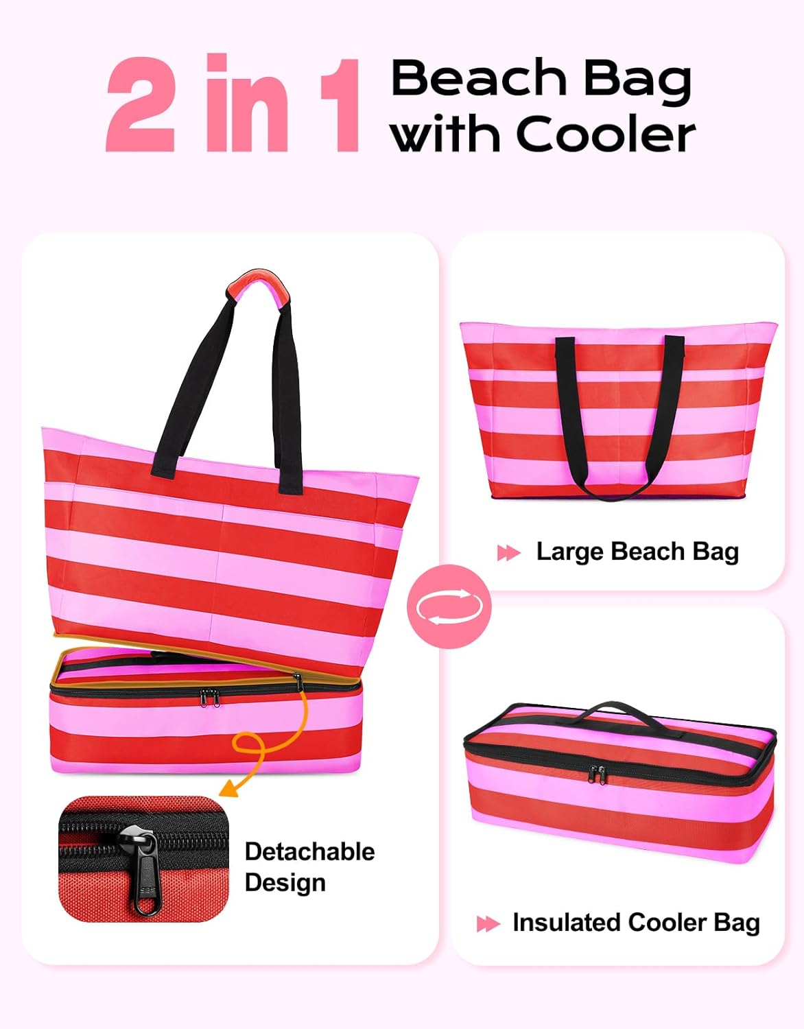 Beach Bag with Cooler, 54L Large Waterproof Sandproof Travel Tote Bag, Duffel Weekender Bag for Packing/Travel/Gym