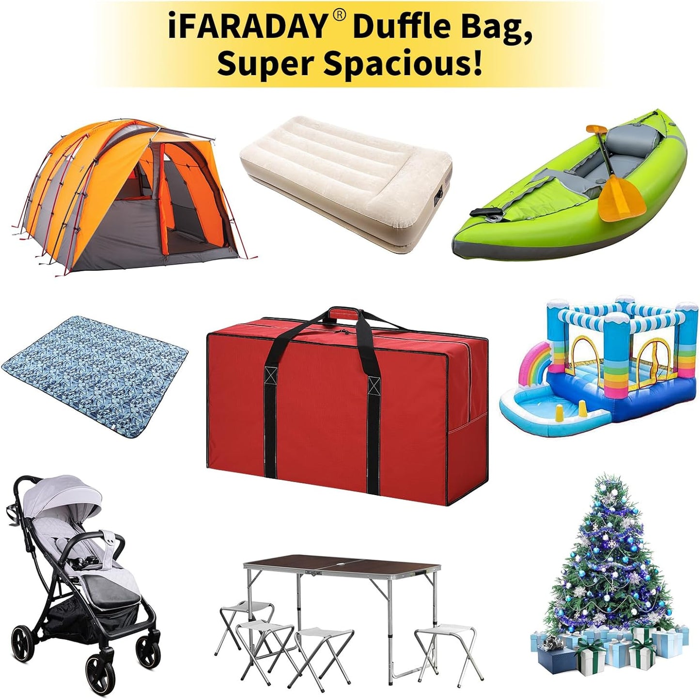 130L Extra Large Duffle Bag - 35 inch Heavy Duty & Water Resistant Duffel Bag Durable Luggage Storage Bag for Camping, Travel, Sports (Red)