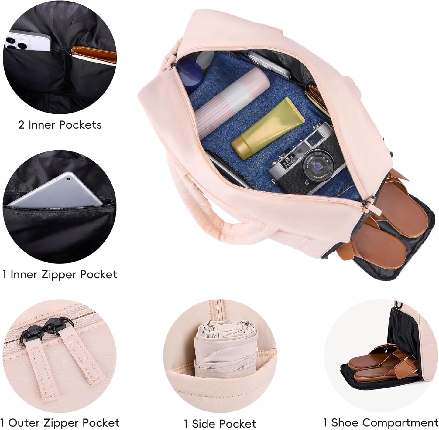 CLUCI Weekender Travel Bag for Women Puffer Tote Bag Carry On Duffle Overnight Bags with Shoe Compartment