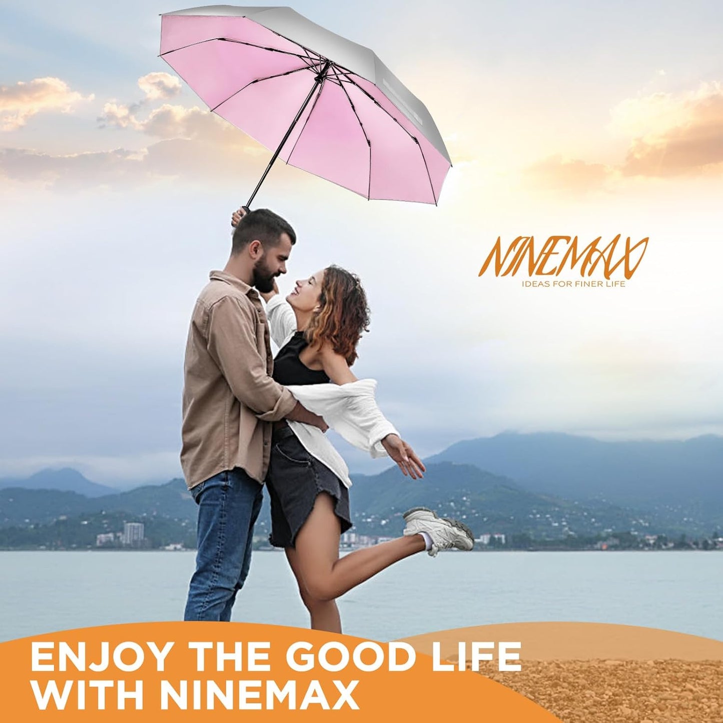 NINEMAX UV Umbrella for Sun Protection UPF 50+, 46 Inch Travel Compact Sun Umbrellas UV Blocking Small Auto Open Personal Portable for Walking