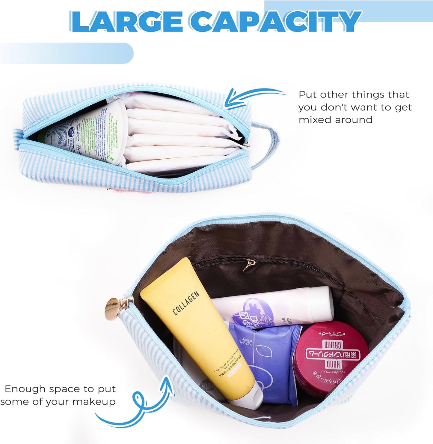 Monogrammed Gifts for Women - Cosmetic Bag for Teen,Initial Cute Makeup Bag Set for Women,Trendy Pouch for Niece Sister Friend Female Her,Birthday Gifts for Daughter - Blue,K