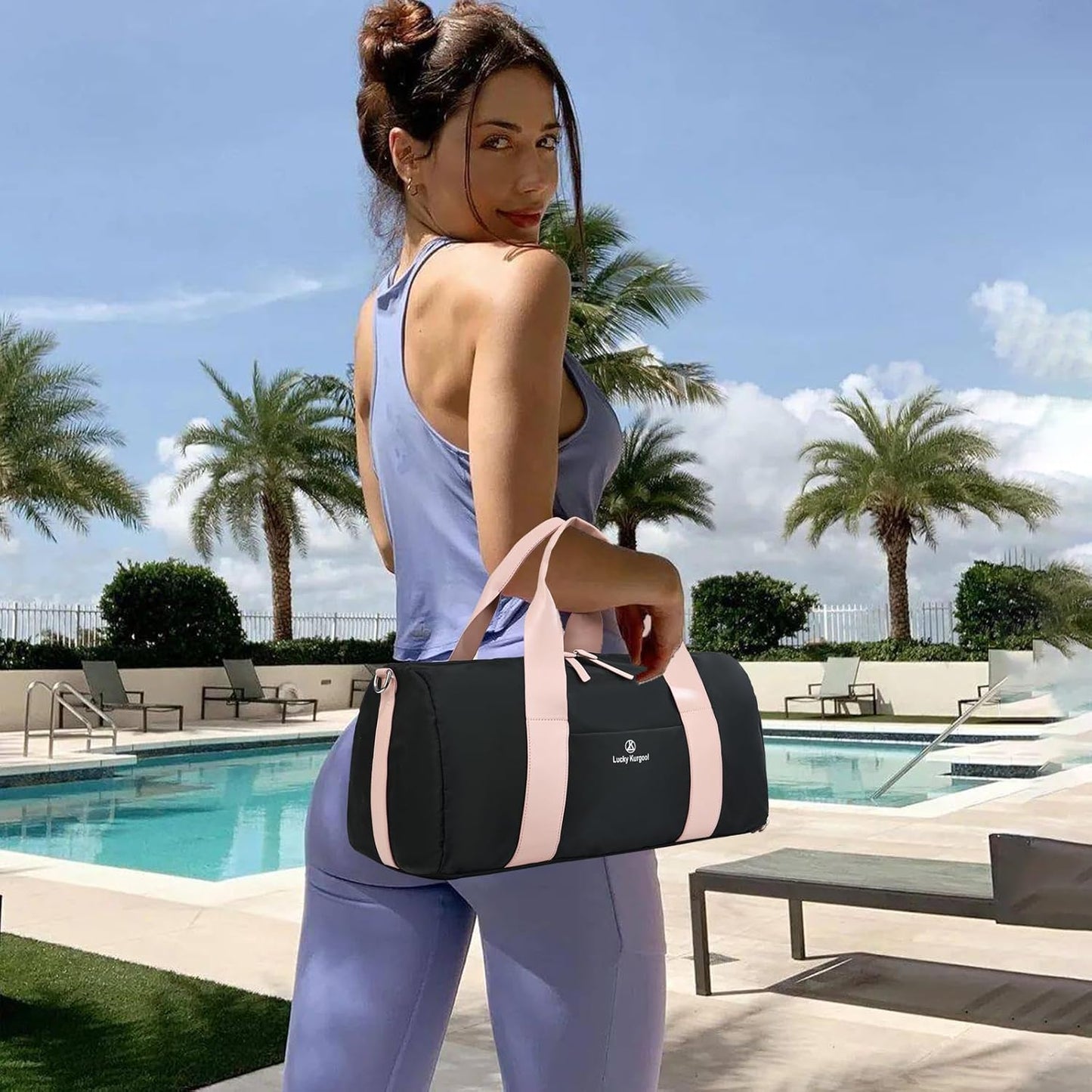 Small Gym Bag for Women with Wet Pocket & Shoes Compartment, Cute Mini Sport Duffel Gym Tote Bags for Yoga, Workout, Dance, Swim