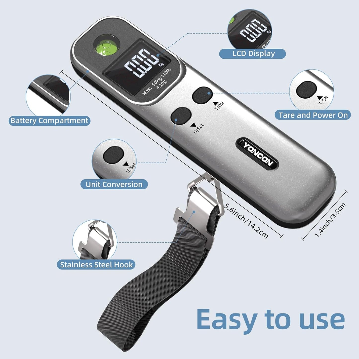 Digital Luggage Scale – 110lb Portable Suitcase Weight Scale with Backlit LCD, Tare Function, Travel Essentials for Airline Luggage, Backpacks, Outdoor Gear and Shipping Packages