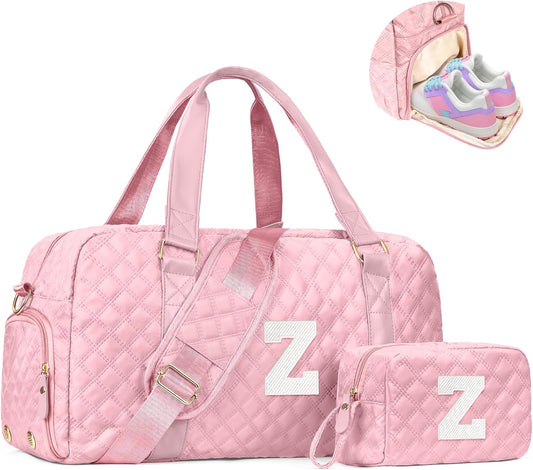 Initial Gym Bag for Kids Girls, Travel Duffel Bag, Teacher Appreciation Gifts Ideas, Mother's Day Gift Ideas