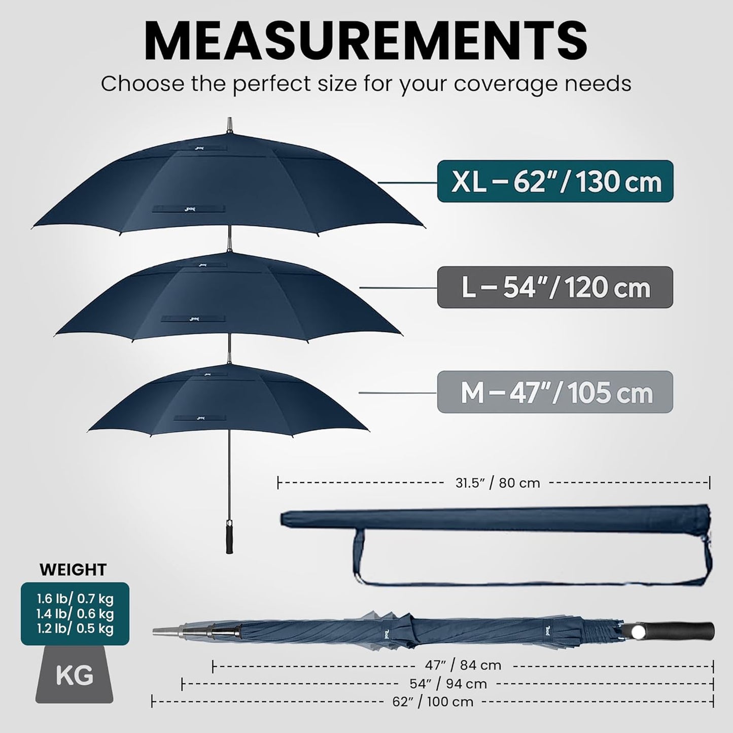 Golf Umbrella Windproof - 62/54/47 Inch Large Umbrellas For Rain Heavy Duty - Automatic Open Ultimate UV Protection - Water Repellent Double Canopy Vented - Best Sports Umbrella
