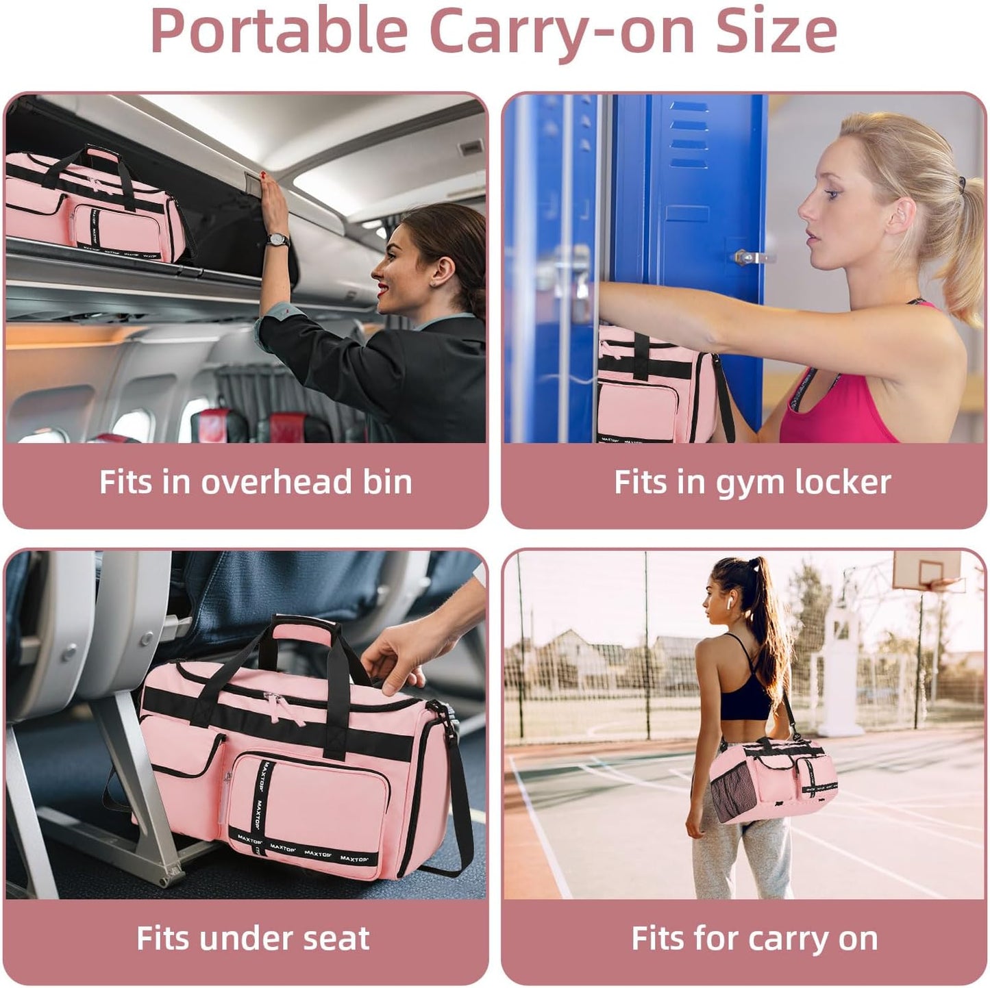 MAXTOP Gym Bag for Women Men Travel Duffle Bag Large Capacity Carry On Weekender Overnight Bag With Shoe Compartment Gym Tote Dry Wet Separation Duffel Bag for Travel