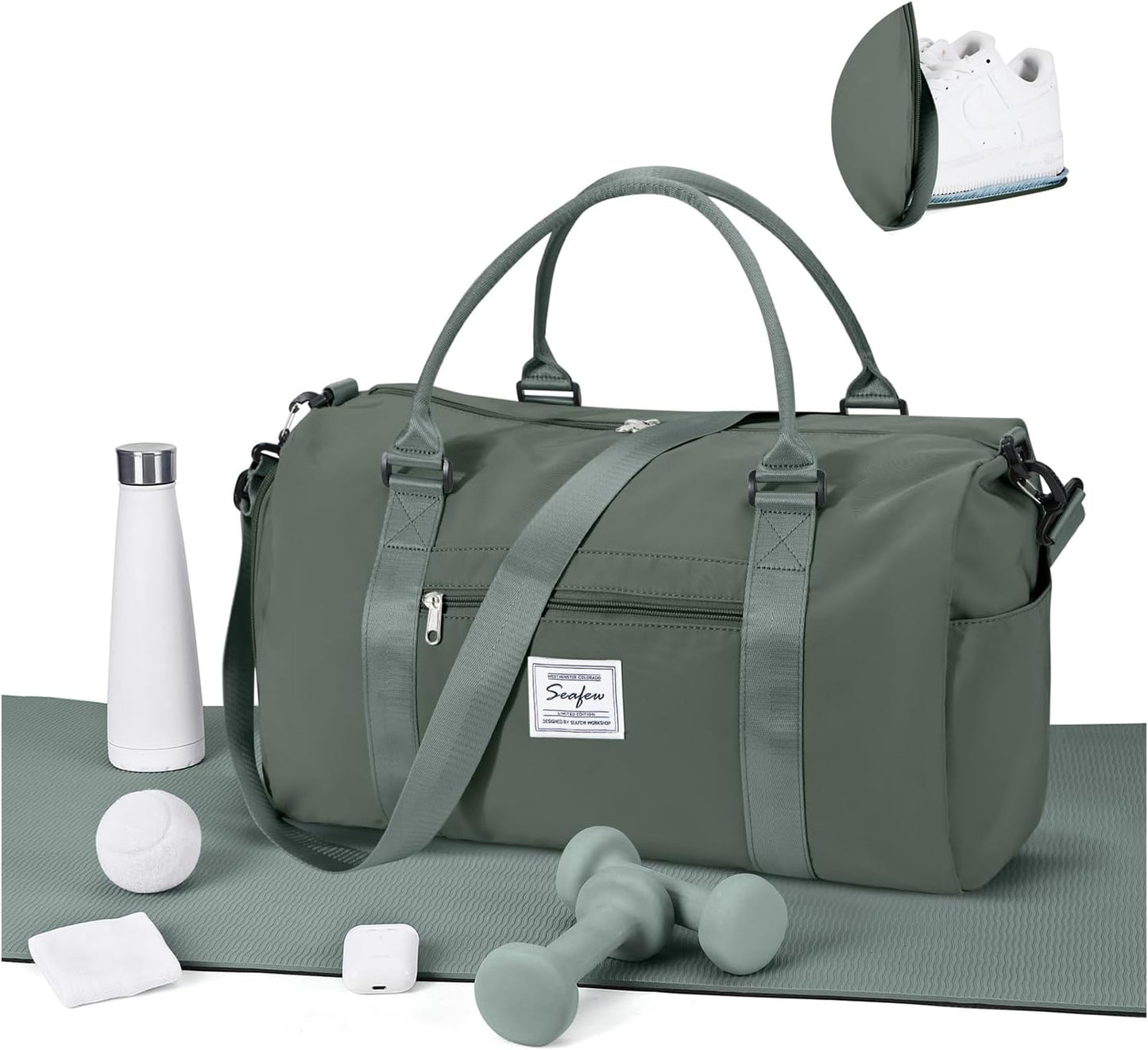 Gym Bagsfor Women Men with Shoes Compartment Sports Duffle Bag Personal item travel Duffel Bags Tote Bags Small Carry on Weekender Overnight Bags Workout Dance Bag Hospital Holdalls Dark Green