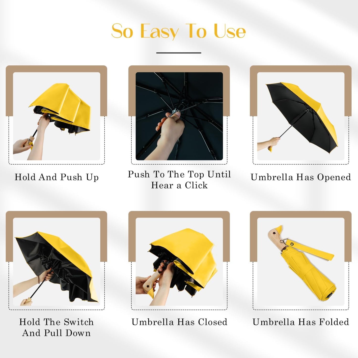Cute Duck Handle Umbrella - Compact Travel Yellow Duck Head Umbrella for Adults and Girls