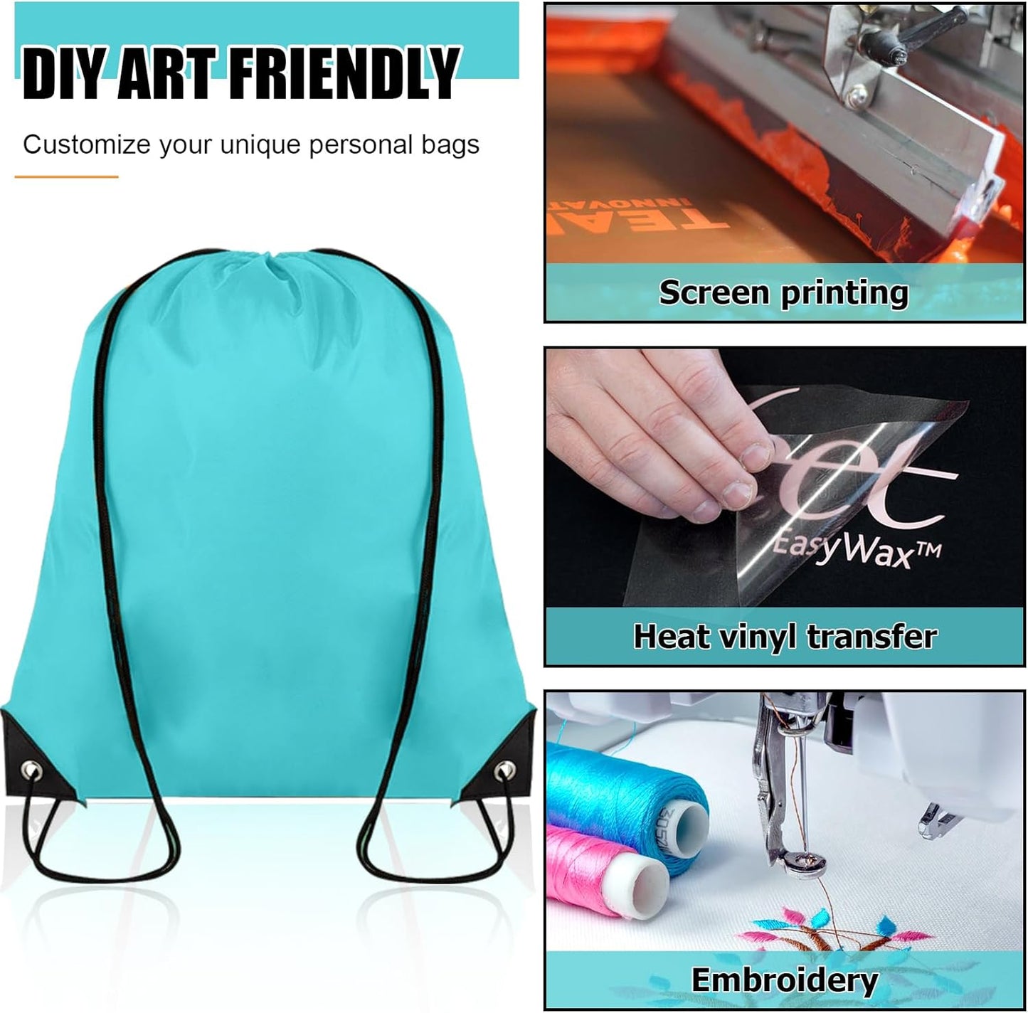 100 Pieces Drawstring Backpack Bulk Cinch Sackpack Ployster Drawstring Bags for Gym Party Trip(Aqua)