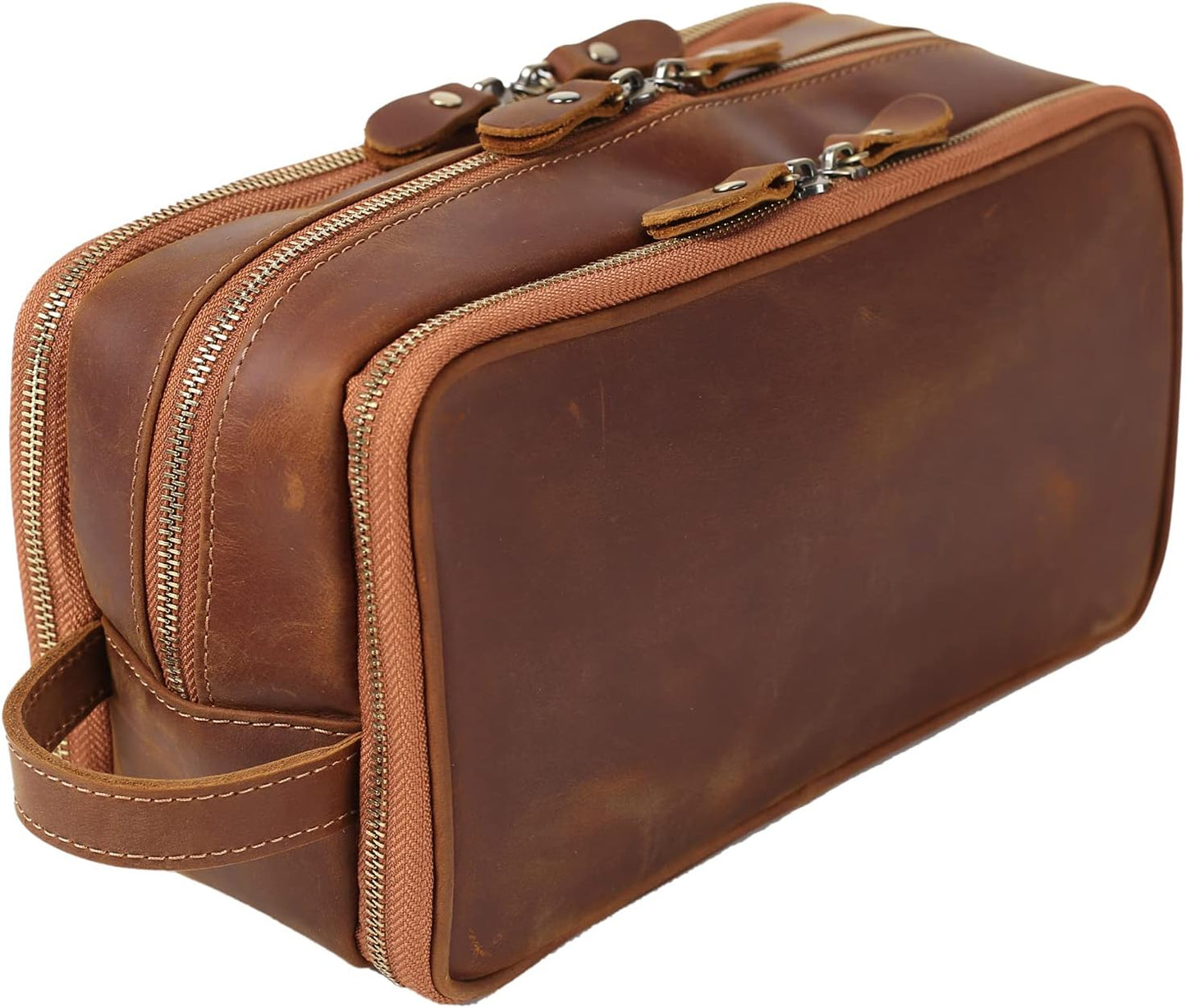 Personalized Leather Toiletry Bag for Men Travel Shaving Dopp Kit-Large Cosmetic Bags Toiletries Bathroom Organizer