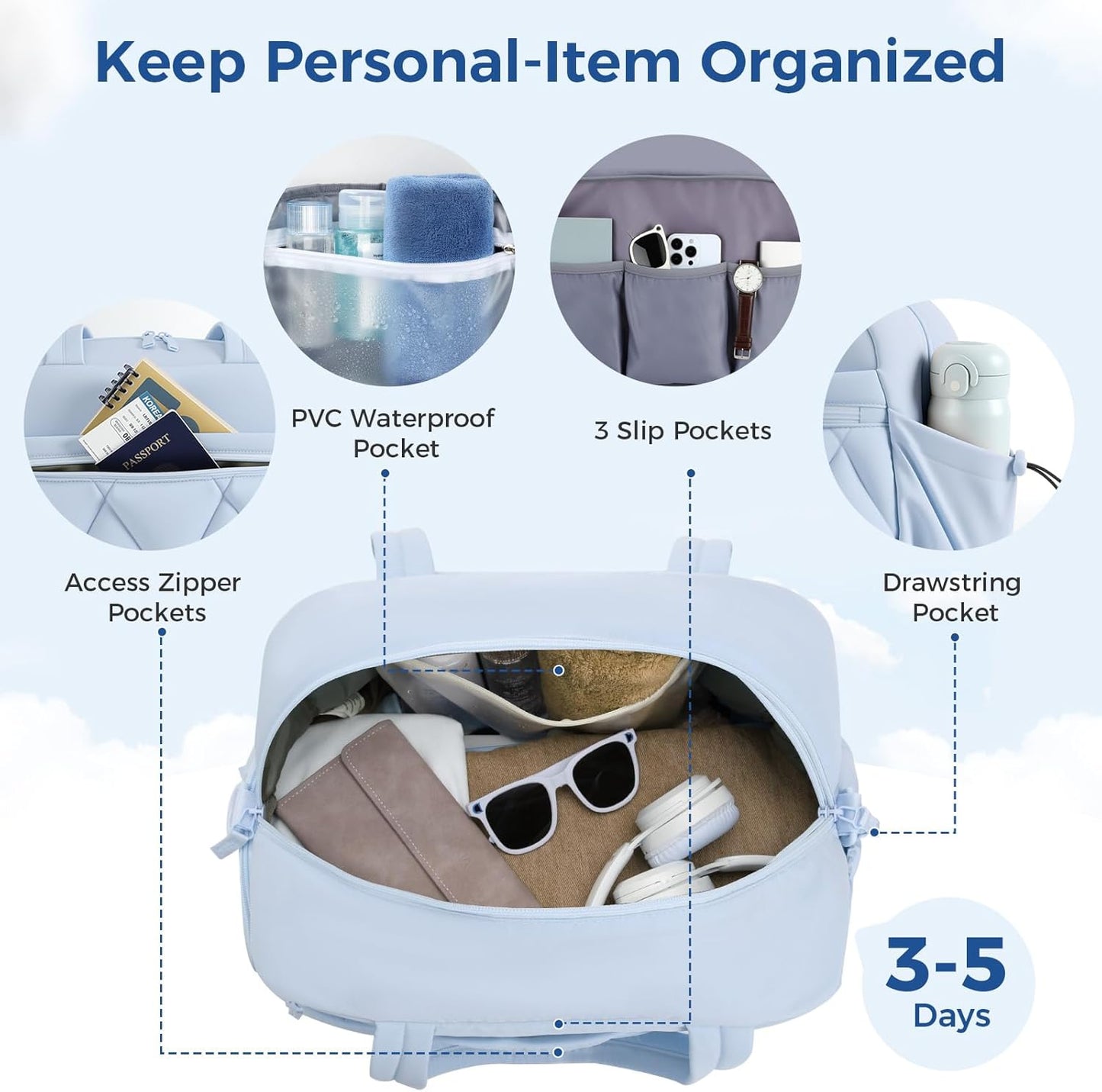 Gym Bag for Women, Puffer Travel Duffle Bag With Shoes Compartment & Wet Pocket, Carry On Tote Bag For Weekender, Overnight, Sport (Navy Blue)