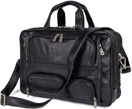 Augus Business Travel Briefcase Genuine Leather Duffel Bags for Men Laptop Bag fits 15.6 inches Laptop