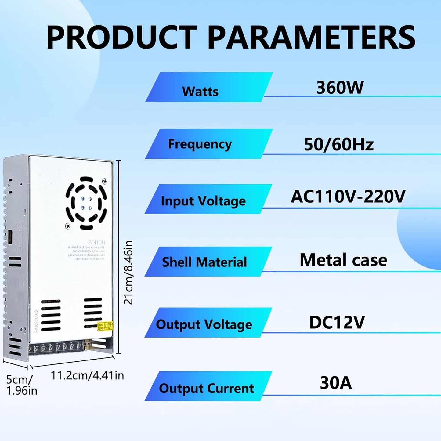 12V 30A 360W 110V AC to DC Regulated Universal Switching Power Supply, Transformer Adapter LED Driver for LED Strip Lights, CCTV Camera System, CCTV, Radio, 3D Printer