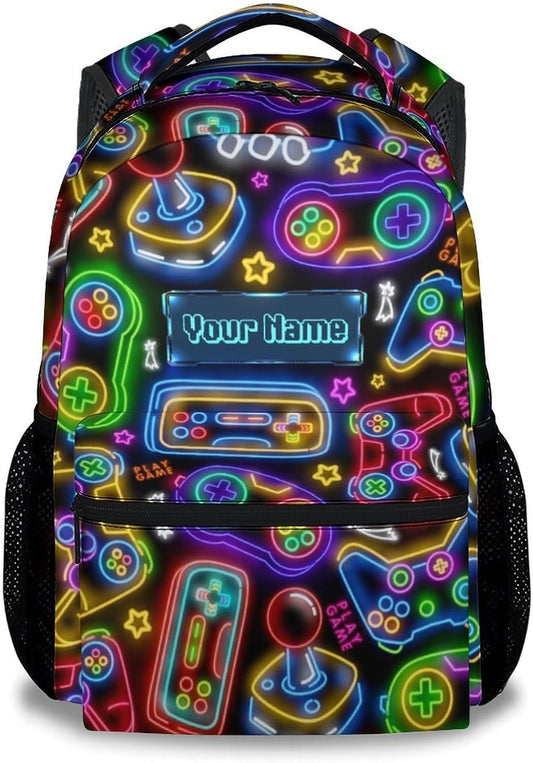 Custom Backpack - Cool Gamer Travel Backpack for Kids - 17 Inch Bookbag for Elementary Primary School - Back to School Supplies