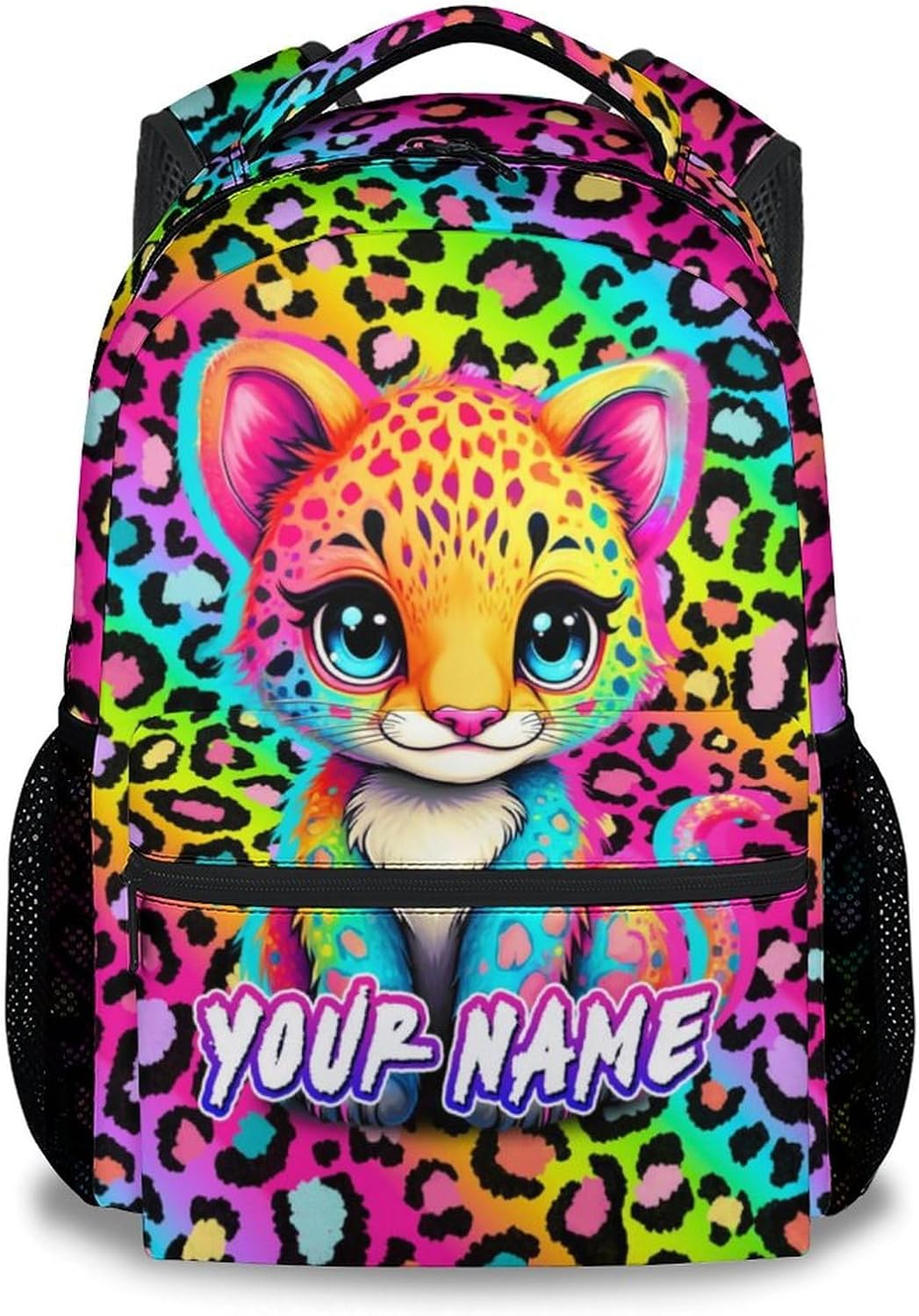 Custom School Backpack for Girls - 17 Inch Kids Cheetah Backpacks Ages 6-8 - Cute Rainbow Leopard Print School Bag for Kindergarten
