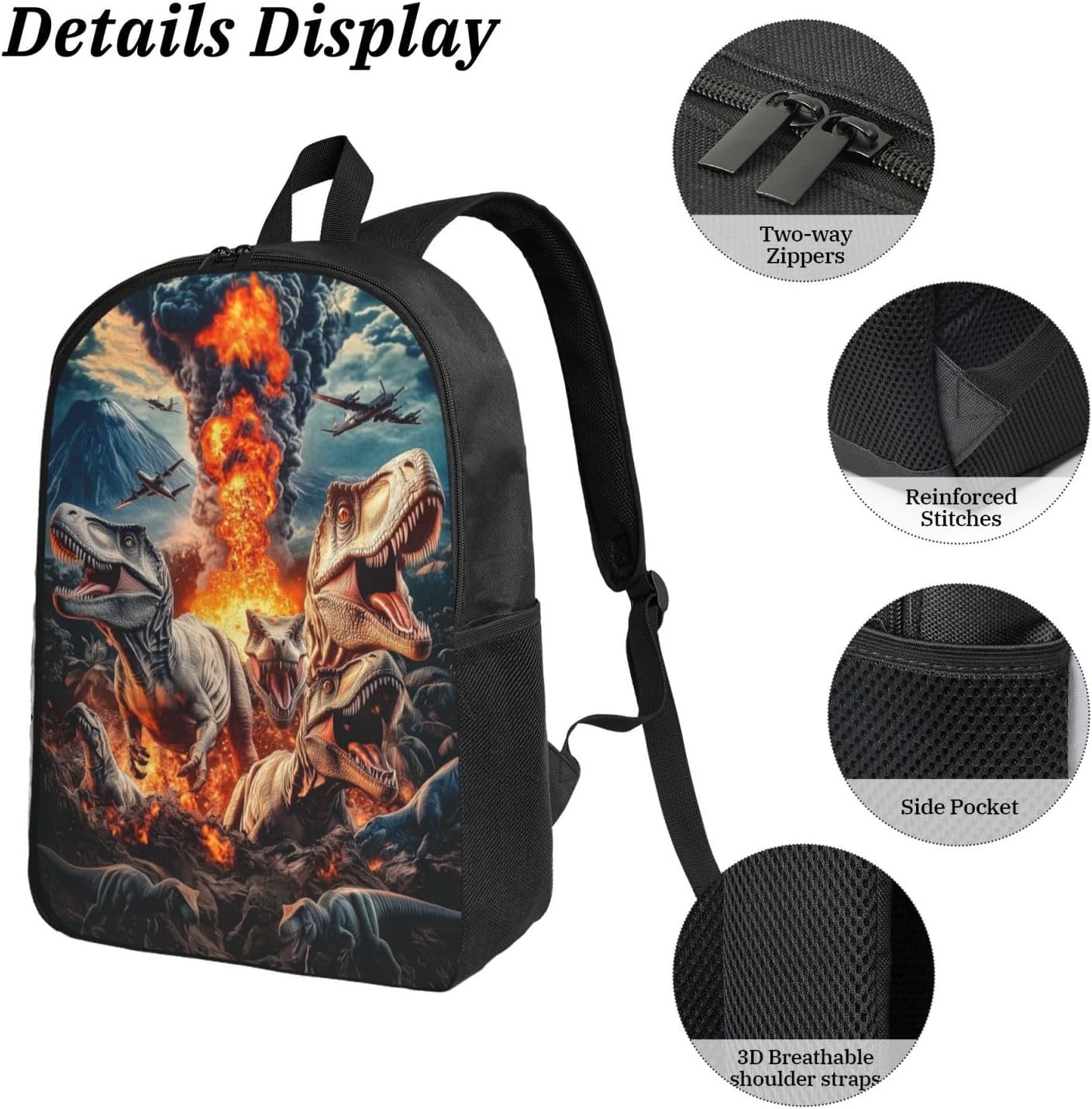 Dinosaur Kid Backpack Set with Lunch Bag & Pencil Case Large Capacity School Bag 17 Inch Bookbag for Boy Girl