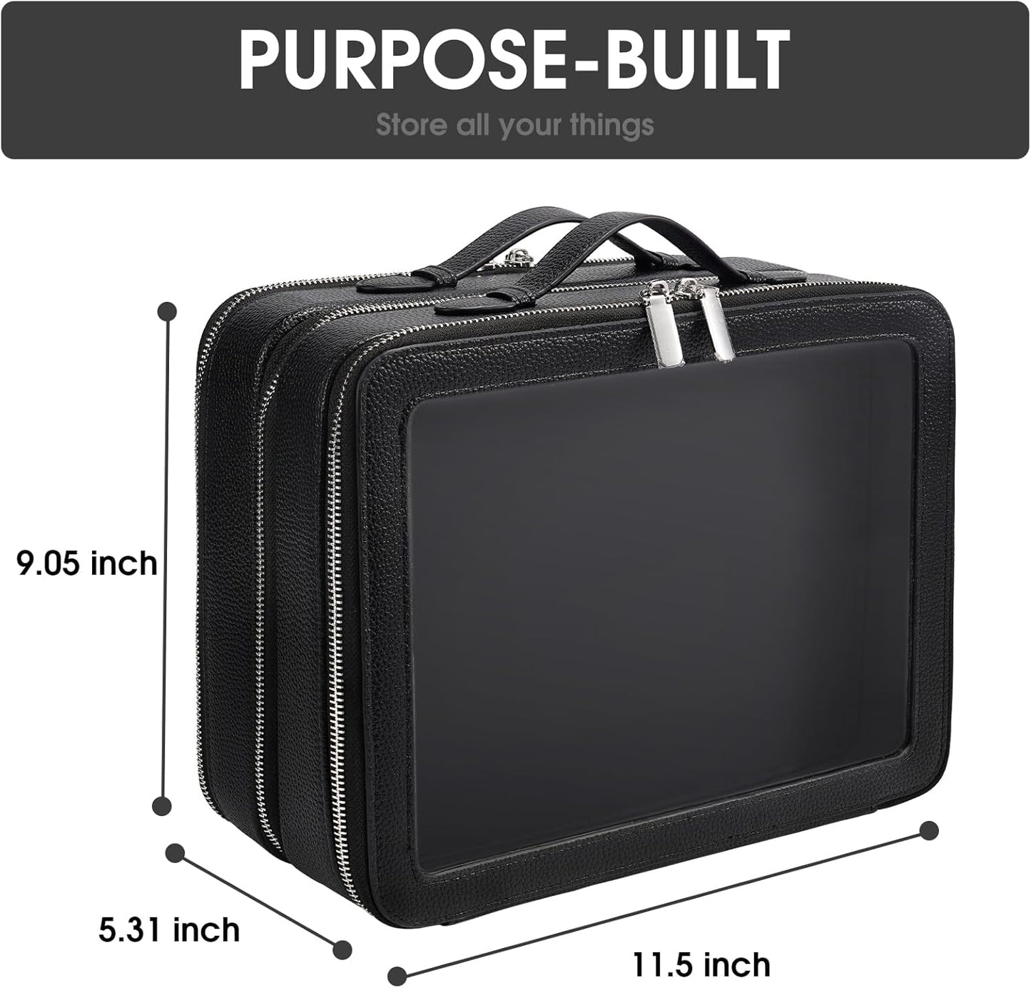 Clear Makeup Bag,Large Toiletry Case for Women,PU Leather Travel Cosmetic Bag,Detachable Makeup Case,Double Compartment Make up Organizer