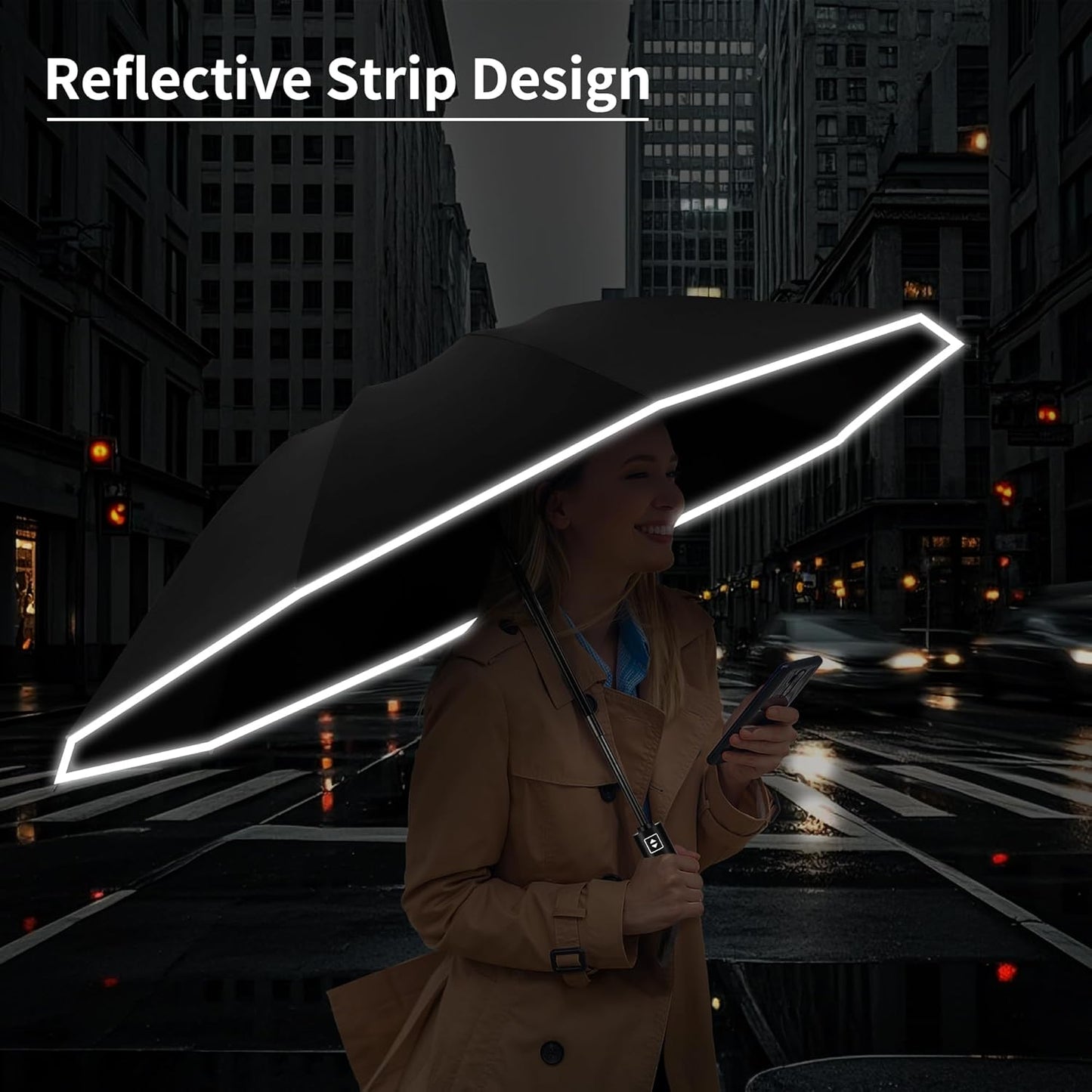 Seniny Inverted Travel Umbrella, Automatic Umbrellas for Rain, Windproof Compact Umbrella with Reflective Stripe, Folding UV Umbrella Sun Umbrella, Portable Large Umbrella for Backpack, Lightweight