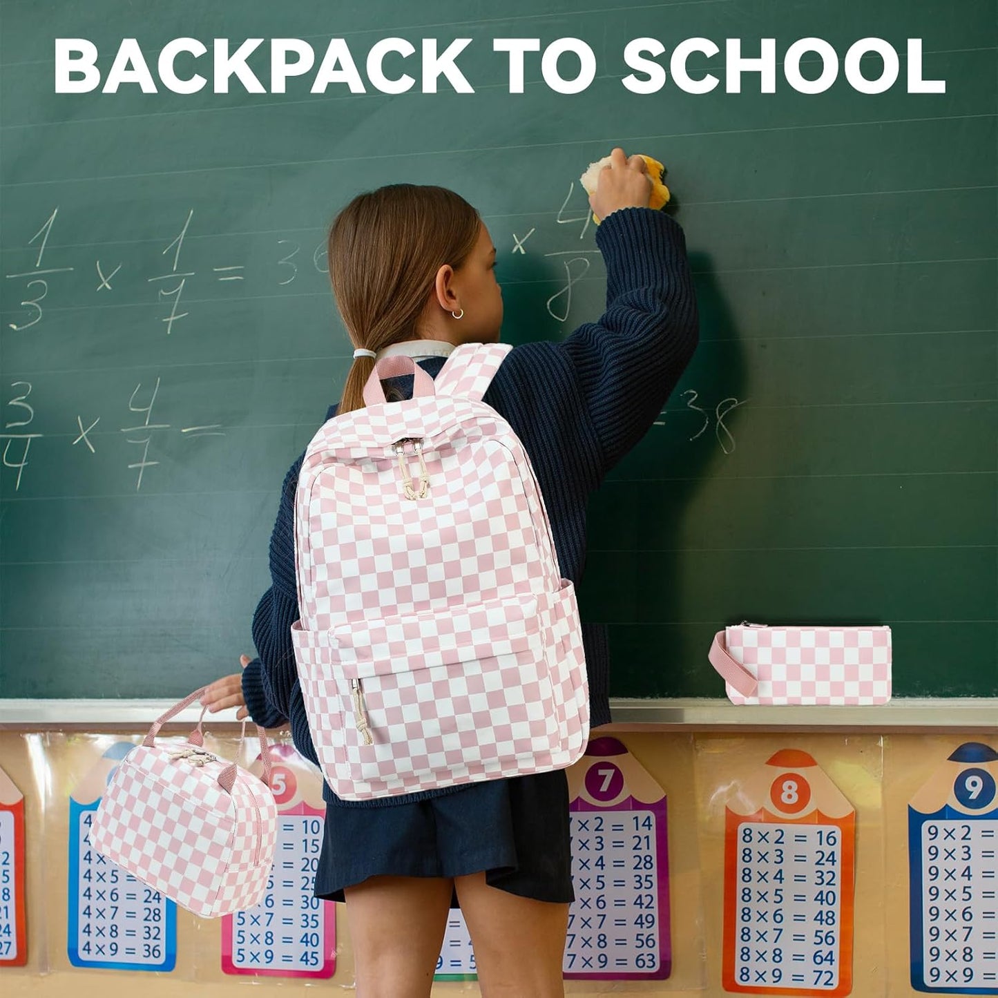 LEDAOU Backpack for Girls School Bag Kids Bookbag Teen Backpack Set Daypack with Lunch Bag and Pencil Case