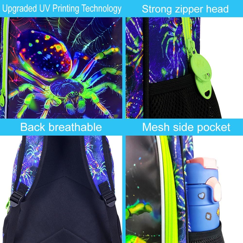 16" Spider Backpack for Boy, 3Pcs Kids Bookbag for Elementary Preschool Kindergarten, School Backpacks with Lunch Box(Green)