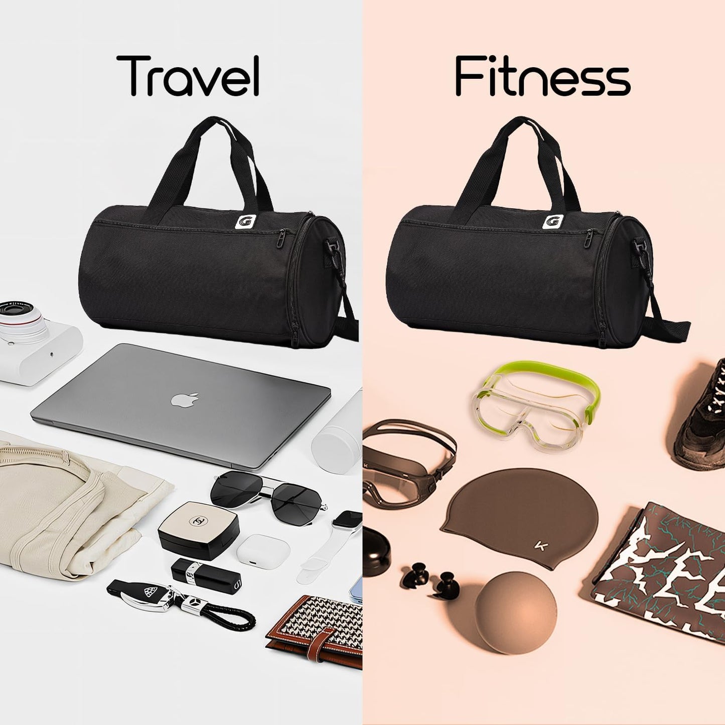 Gym Duffle Bag for Men & Women with Wet & Shoe Separated Compartment, 21 Inch and 30L Large Duffle Bag for travel Carry On, Swimming, Workout, Football. Black