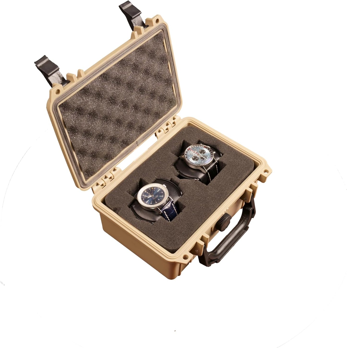 MEIJIA IP67 waterproof hard compact case,Customizable Fit Foam,8.12”x6.56”x 3.56”,Fit Use of Drones, Cameras,Equipments,lens (Desert Tan)