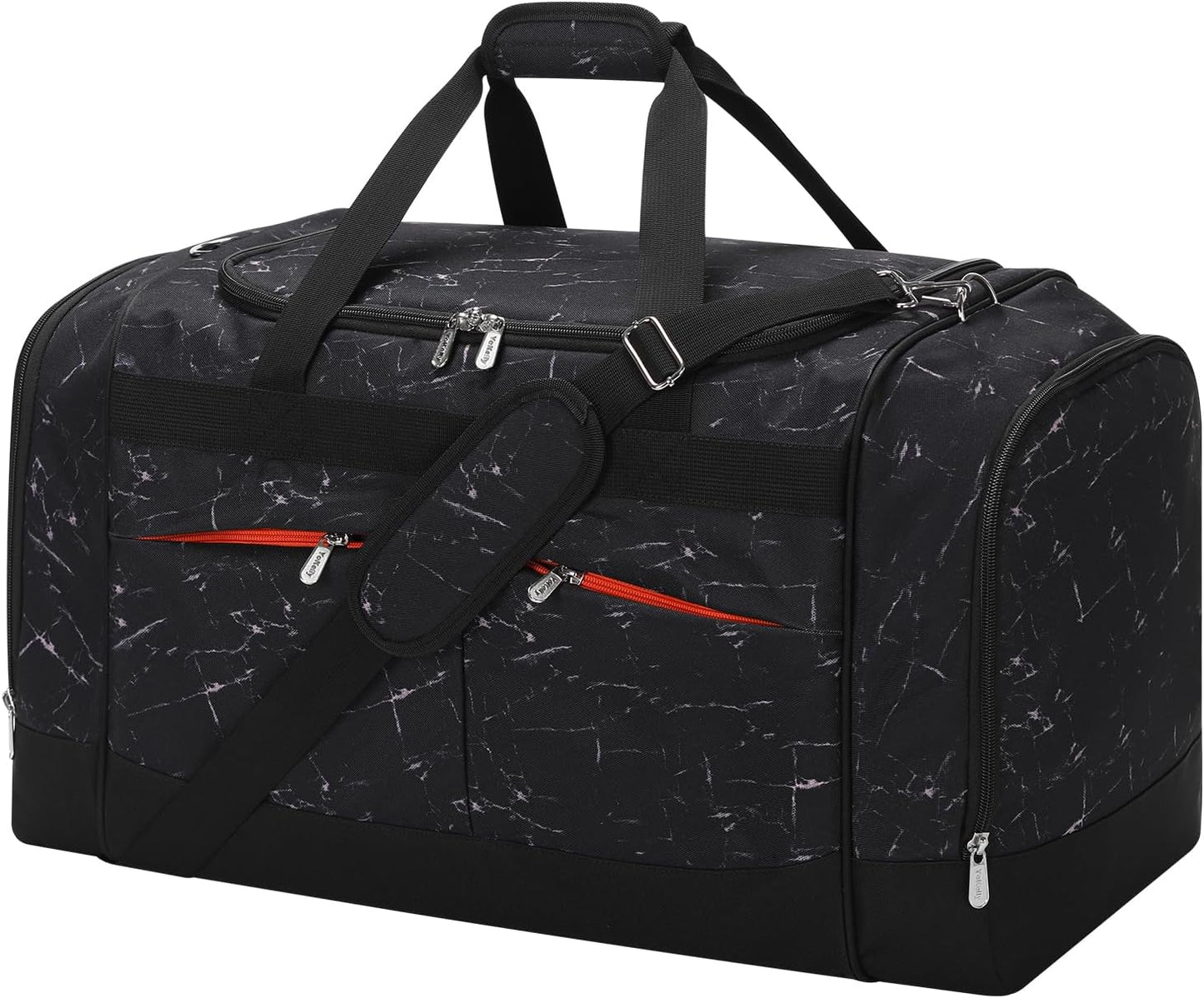 24 inch Large Gym Bag for Men - 65L Hard Bottom Duffle Bag with Shoes Compartment for Sport/Travel - Marble Black