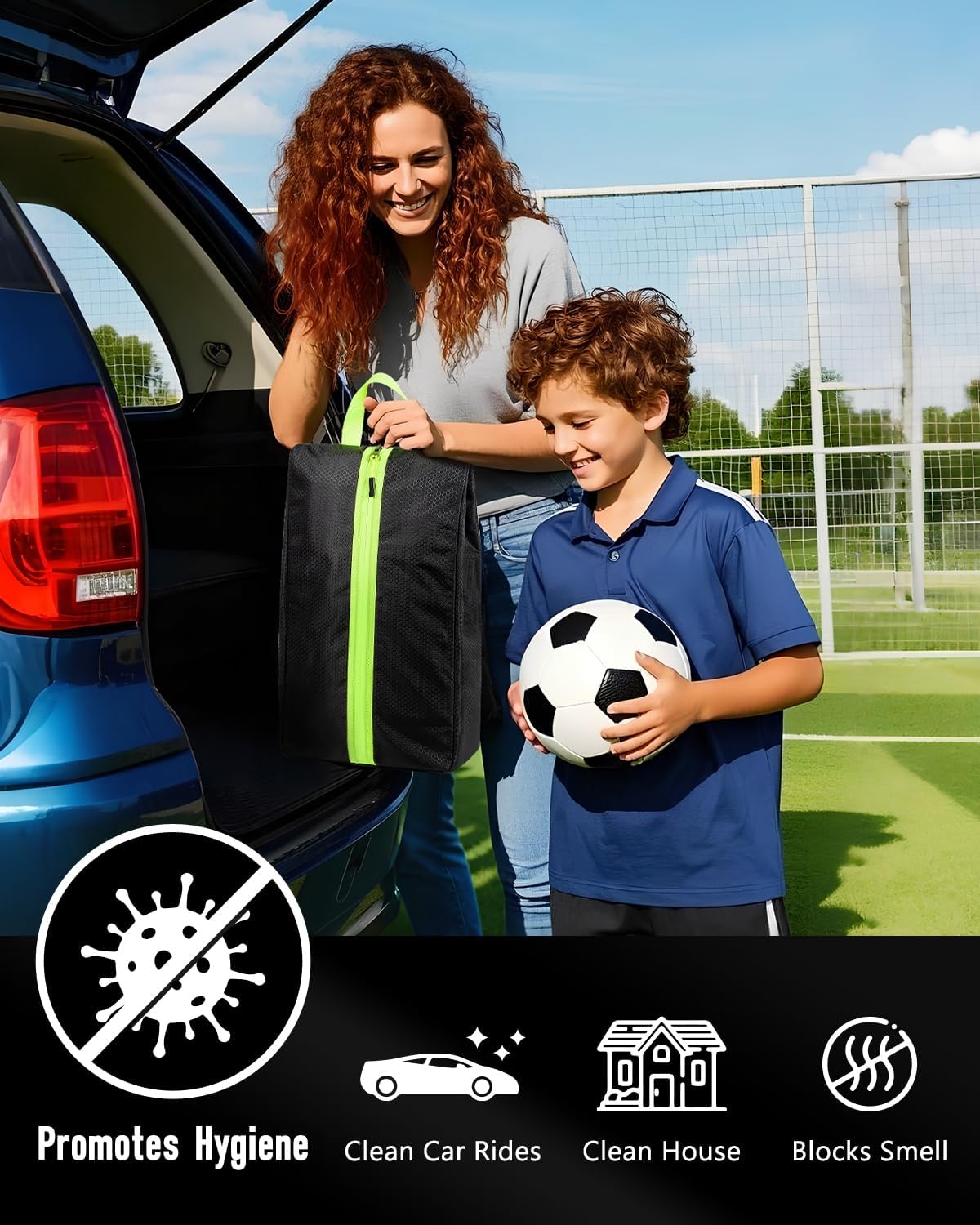 Smell Proof Shoe Bags for Travel-Soccer Cleat Bag Smell Proof with Active Carbon Fabric | Odor-Absorbing Water-Resistant Track Shoe bags for Sports (Black & Grey, UP TO US14)