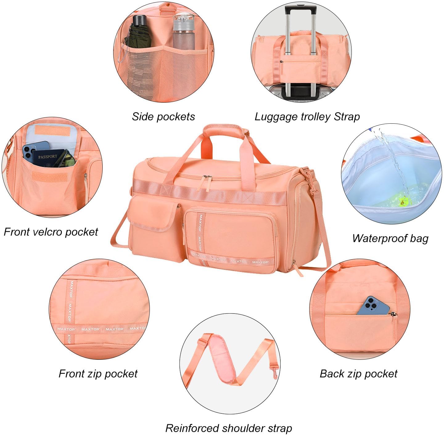 MAXTOP Gym Bag for Women Men Travel Duffle Bag Large Capacity Carry On Weekender Overnight Bag With Shoe Compartment Gym Tote Dry Wet Separation Duffel Bag for Travel