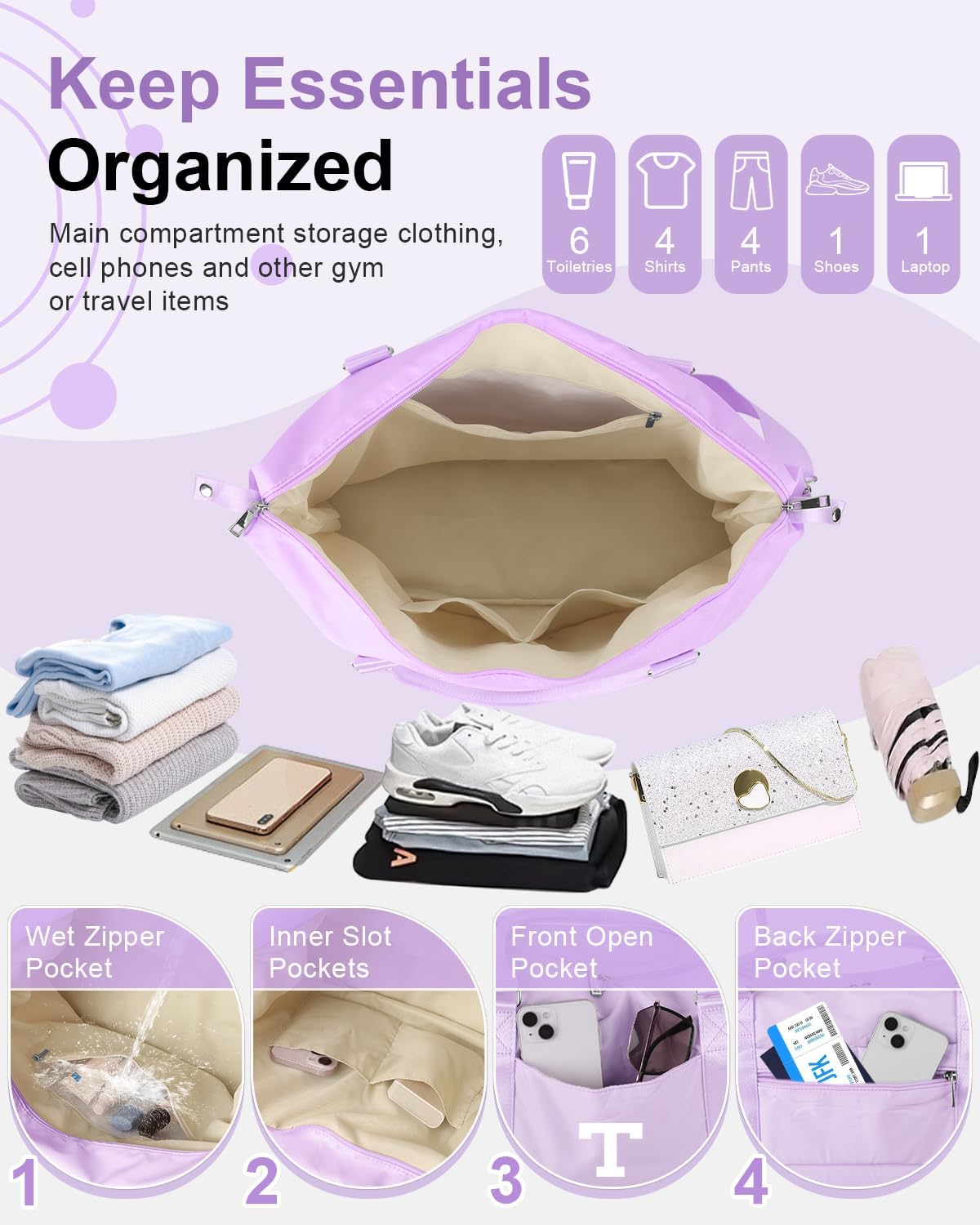 Daughter Niece Gifts for Teen Girl Kids, Initial Travel Duffel Bag Sports Gym Bag Personalized Gifts Weekender Bag，Monogram Overnight Bag Cute Dance Bag Birthday Bridesmaid Gifts for Women(Purple, T)