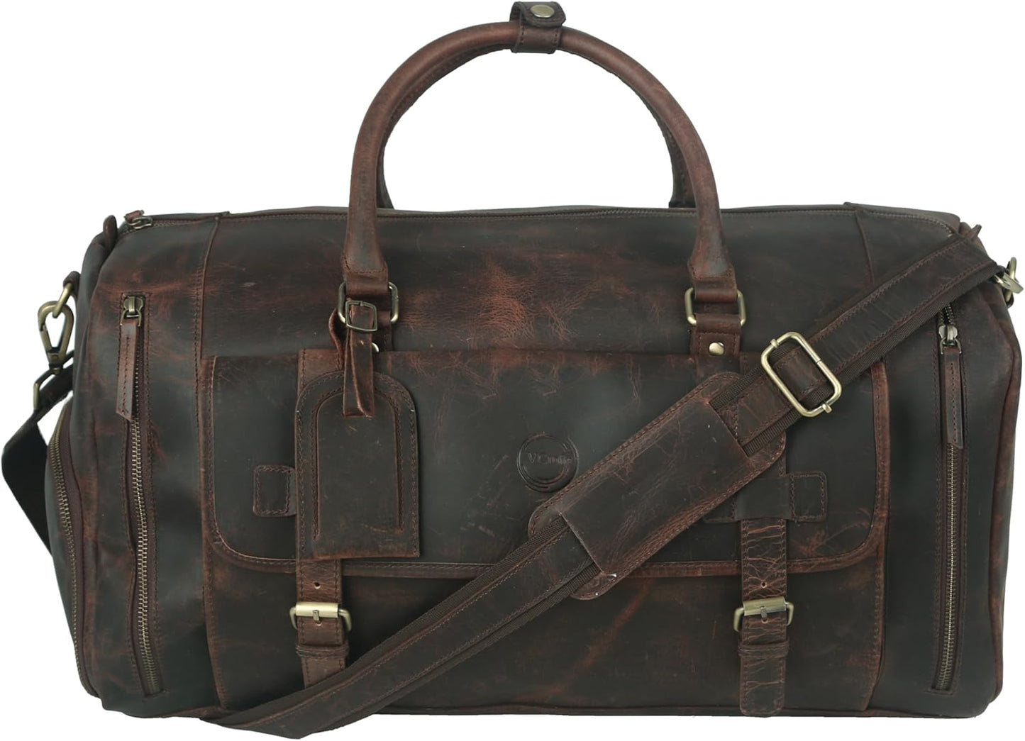 22 Inch Genuine Leather Duffel Bag Overnight Travel Weekend Sports Gym Cabin Carryon With Shoe Compartment For Men