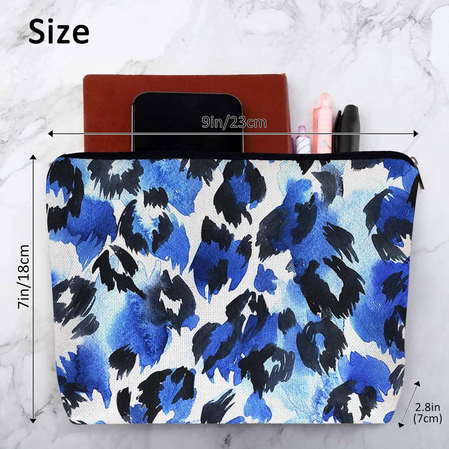 Leopard Print Makeup Bag For Women, Leopard Skin Adorable Cosmetic Bag Makeup Bags, Leopard Fur Zipper Bag Travel Bags Toiletry Organizers Pouch Bags Washing Bags For Gym Bathroom Blue Black