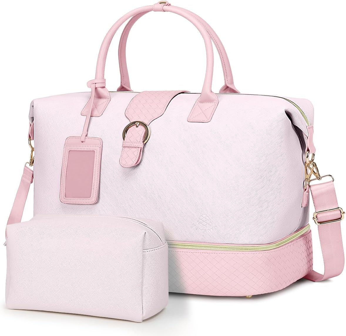 Leather Weekender Bags for Women, Travel Duffel Bag PU Overnight Bag Carry On Tote Bag with Shoe Compartment Wet Pocket