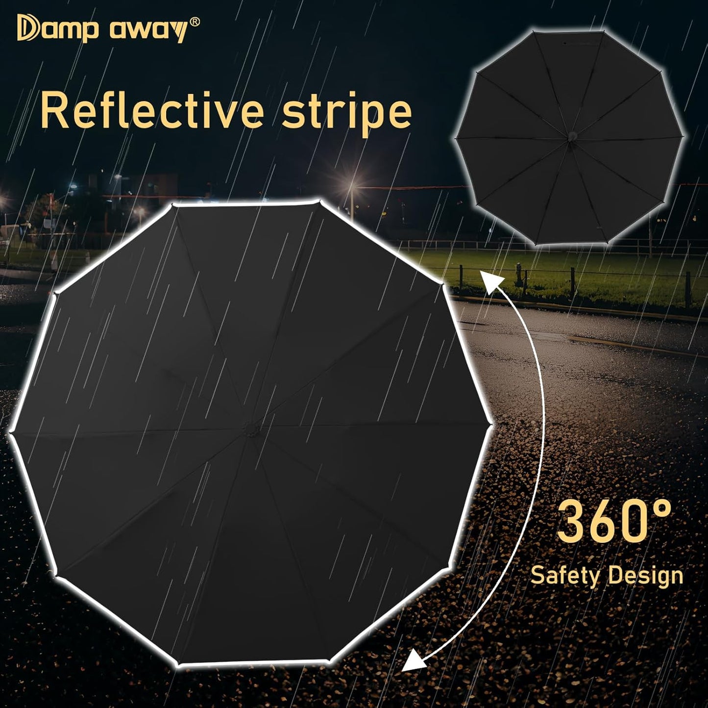 Windproof Travel Umbrella for Rain, Large Portable Reverse Folding Car Umbrella, Inverted Design, Compact Auto Open Close with Durable Waterproof Canopy, Fits Backpack/Women Men, 45.6 Inch