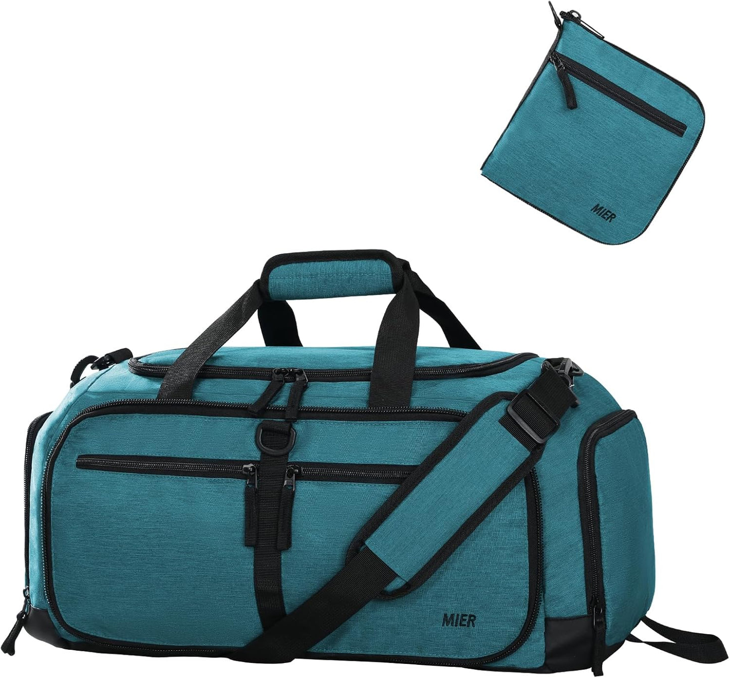 MIER Foldable Duffle Bag with Shoe Compartment 50L Travel Duffel Bags for Men Women Packable Overnight Bag for Camping Gym Weekender, Teal