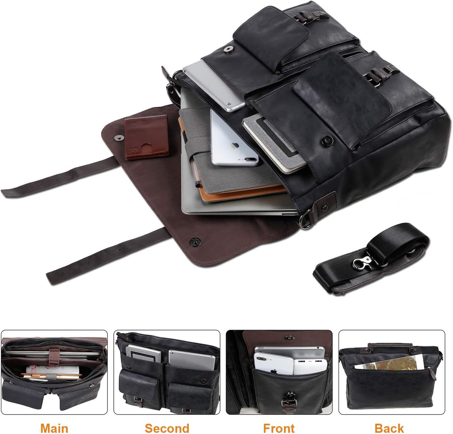 Leather Messenger Bag for Men, 15.6 Inch Vintage Laptop Bag Briefcase Satchel