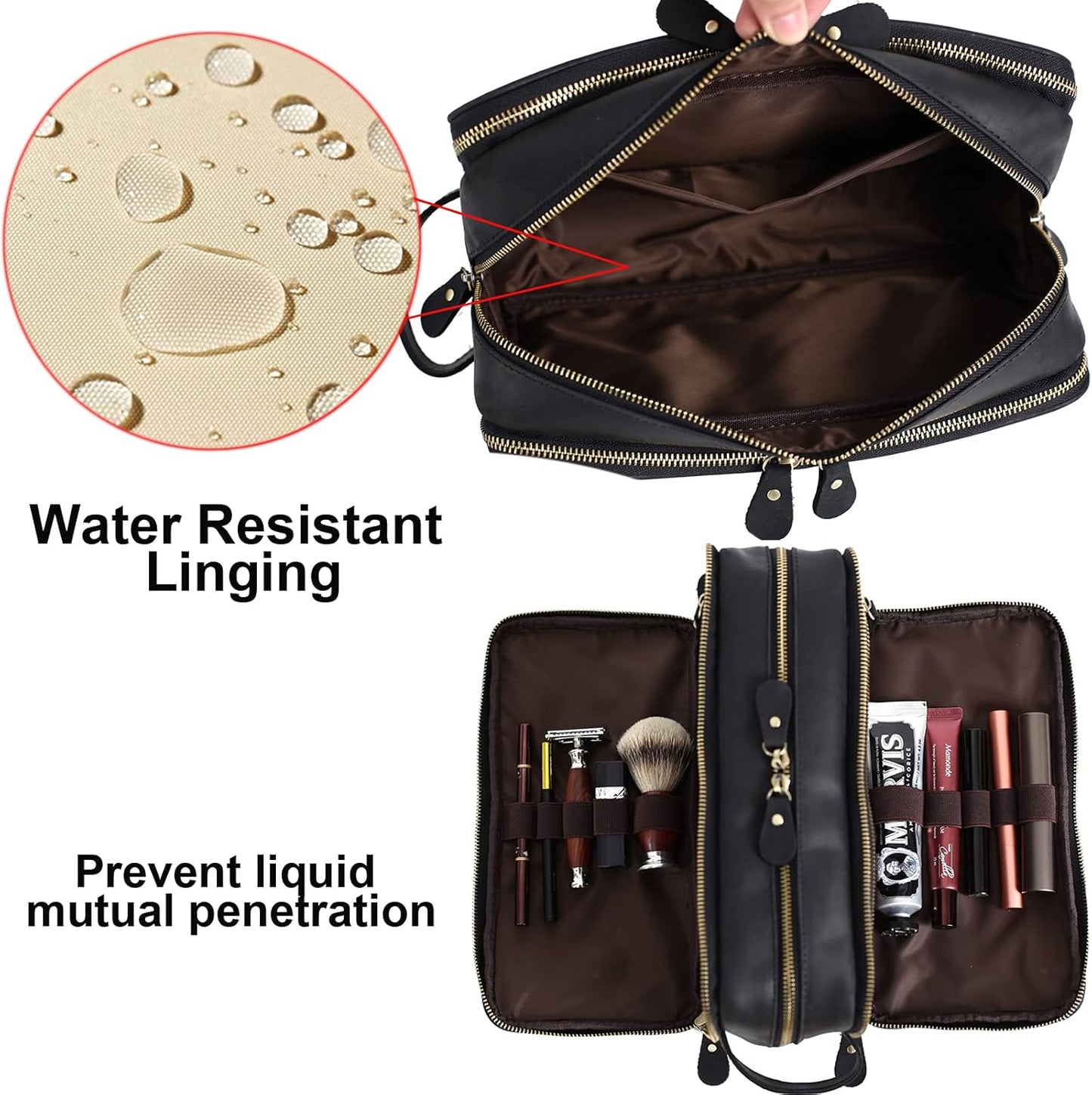 Personalized Leather Toiletry Bag for Men Travel Shaving Dopp Kit-Large Cosmetic Bags Toiletries Bathroom Organizer