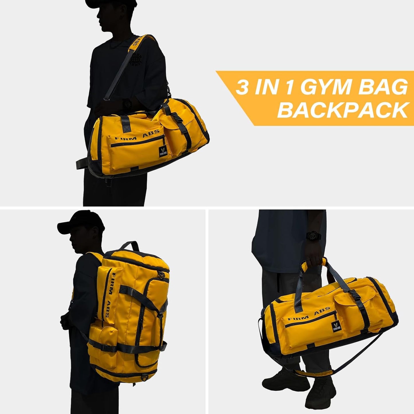 Gym Bag for Men & Women, 65L Large Capacity Travel Duffle Bag 3 in 1 Convertible Backpack with Shoes Compartment and Dry and Wet Separation