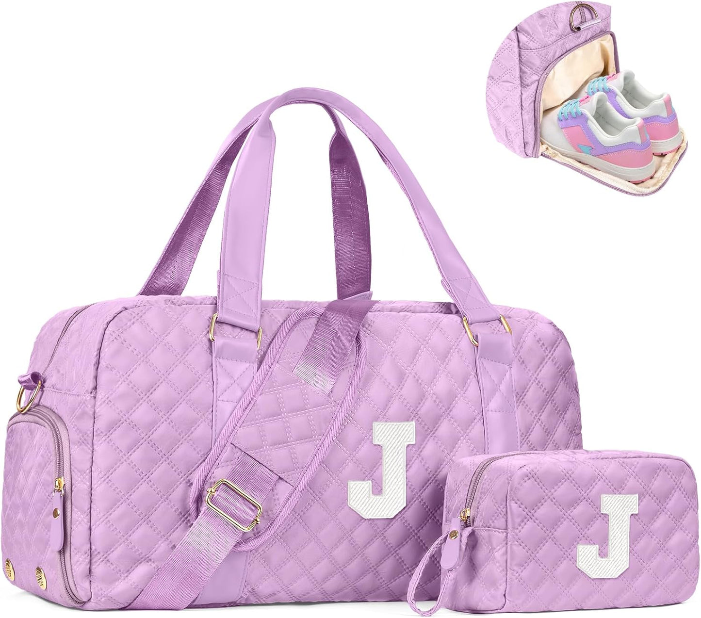 Initial Travel Duffle Bag Women Girls Gift: Personalized Weekender bags, Dance Cheer bag Sports for Girl, Kid Gymnastics Bags, Birthday Gifts for Women Girls Kids Teens Mom Teacher