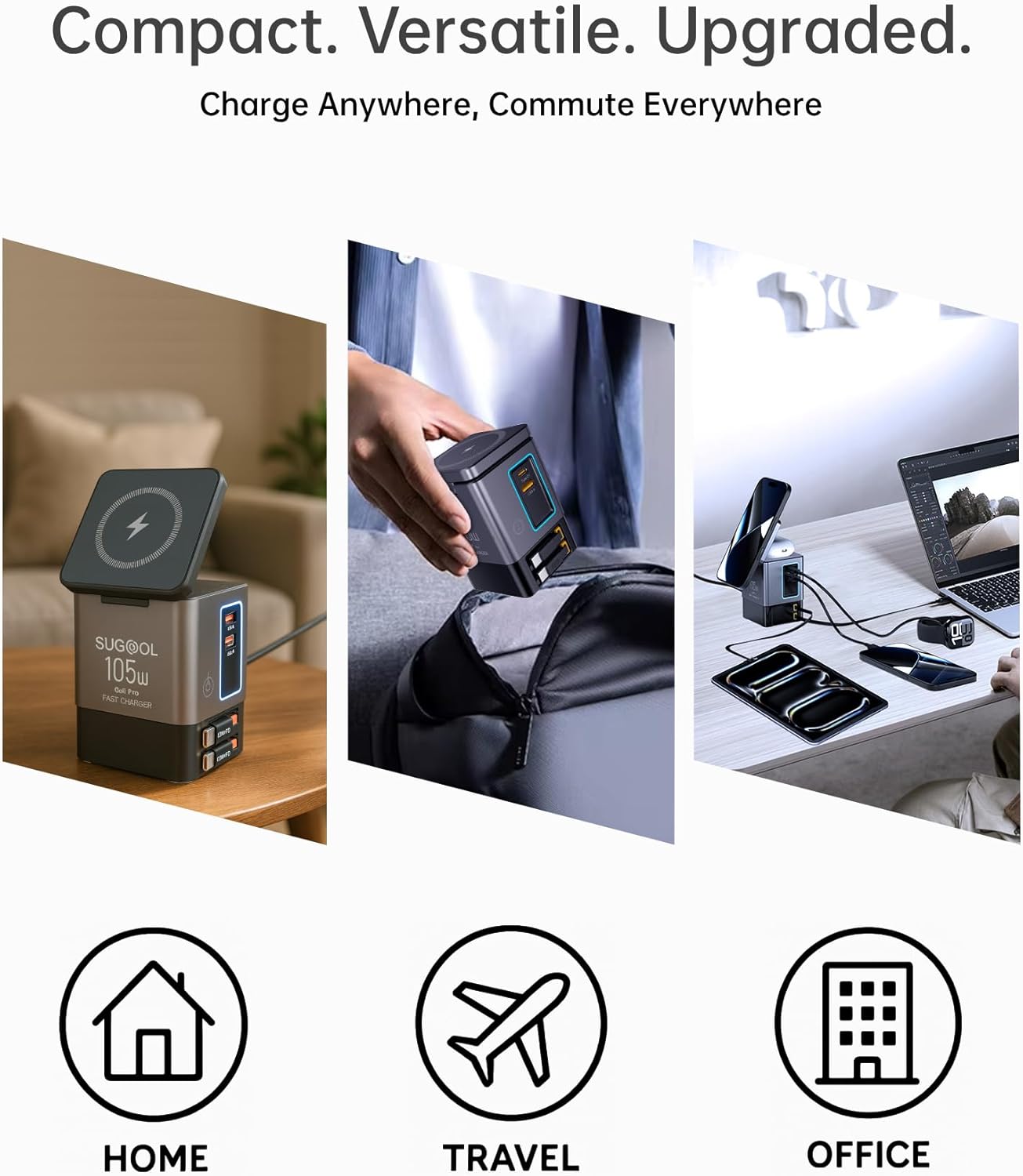 105W GaN Retractable Charger, 6-in-1 Charging Station with Magnetic Pad – MagSafe Compatible, USB-C Fast Charging for iPhone, AirPods, MacBook, Apple Watch, and Other Phones, Tablets, Laptops