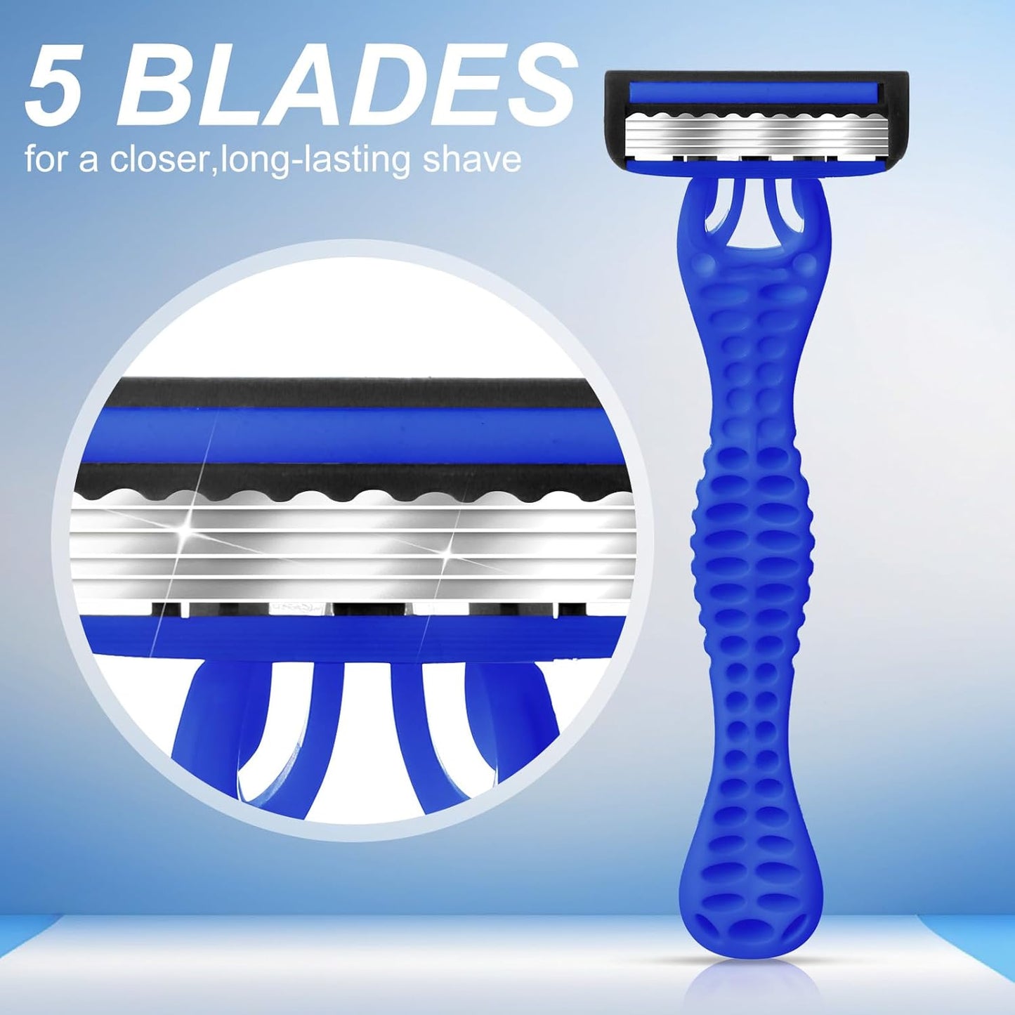 15 Pcs Sensitive Men's Disposable Razors Bulk 5-Blade Disposable Head Razor for Sensitive Skin for Hotels, Travel, Business Trips, Gyms, SPA, Donations, Gifts, Etc.