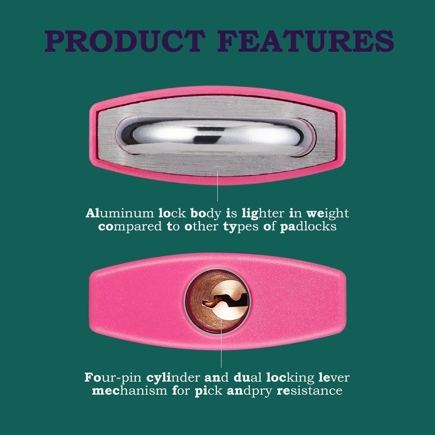 2 Pack Aluminum Locker Lock with Key, Pad Lock with 1-9/16 in. (40 mm) Wide, Key Lock for Gym Locker, Shed, Gate, and Storage Unit