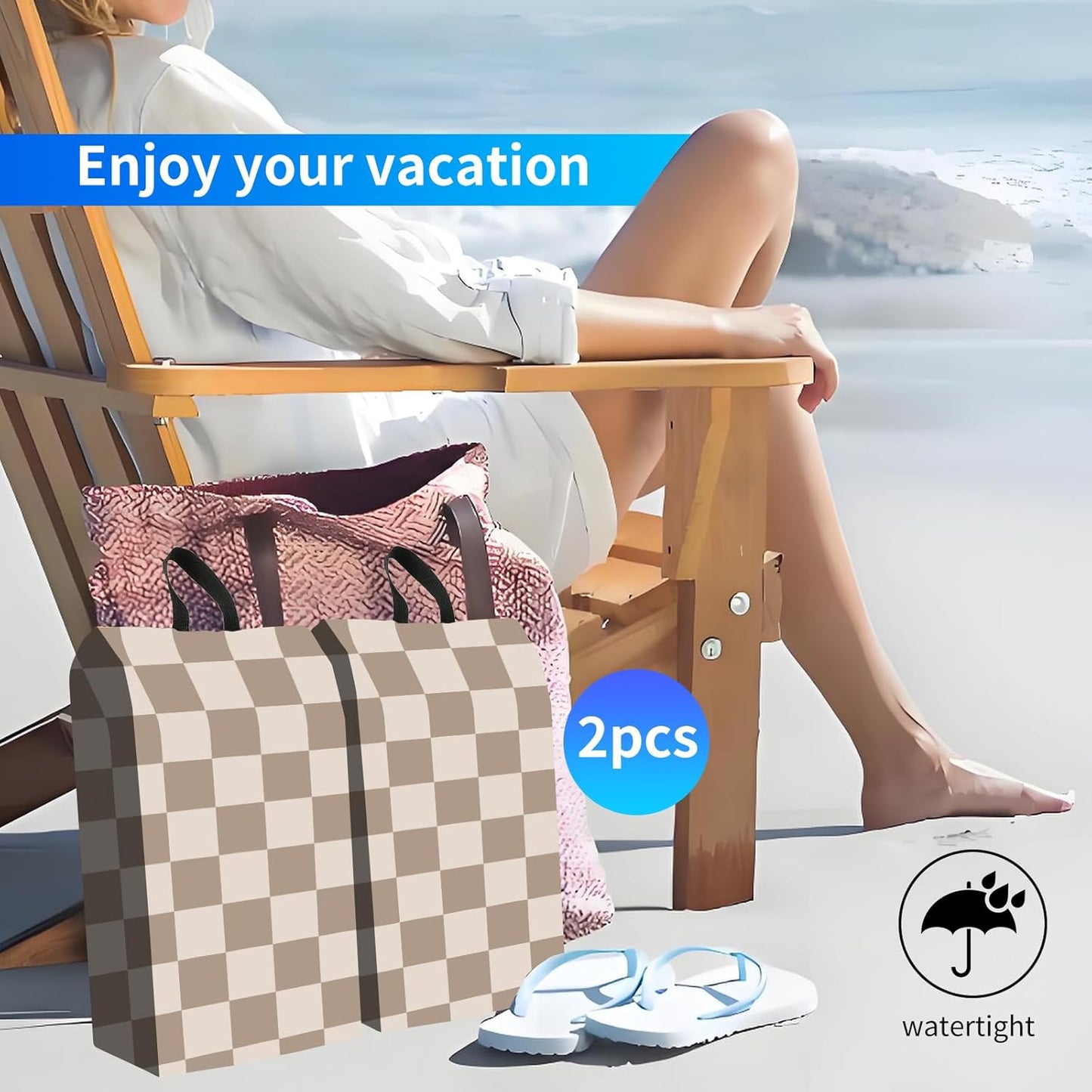 2pcs Shoe Organizer for Travel, Packing Shoe Travel Bags, Cute Shoe Bag with Zipper & Handle, Portable Travel Essentials for Women and Men Brown Checker