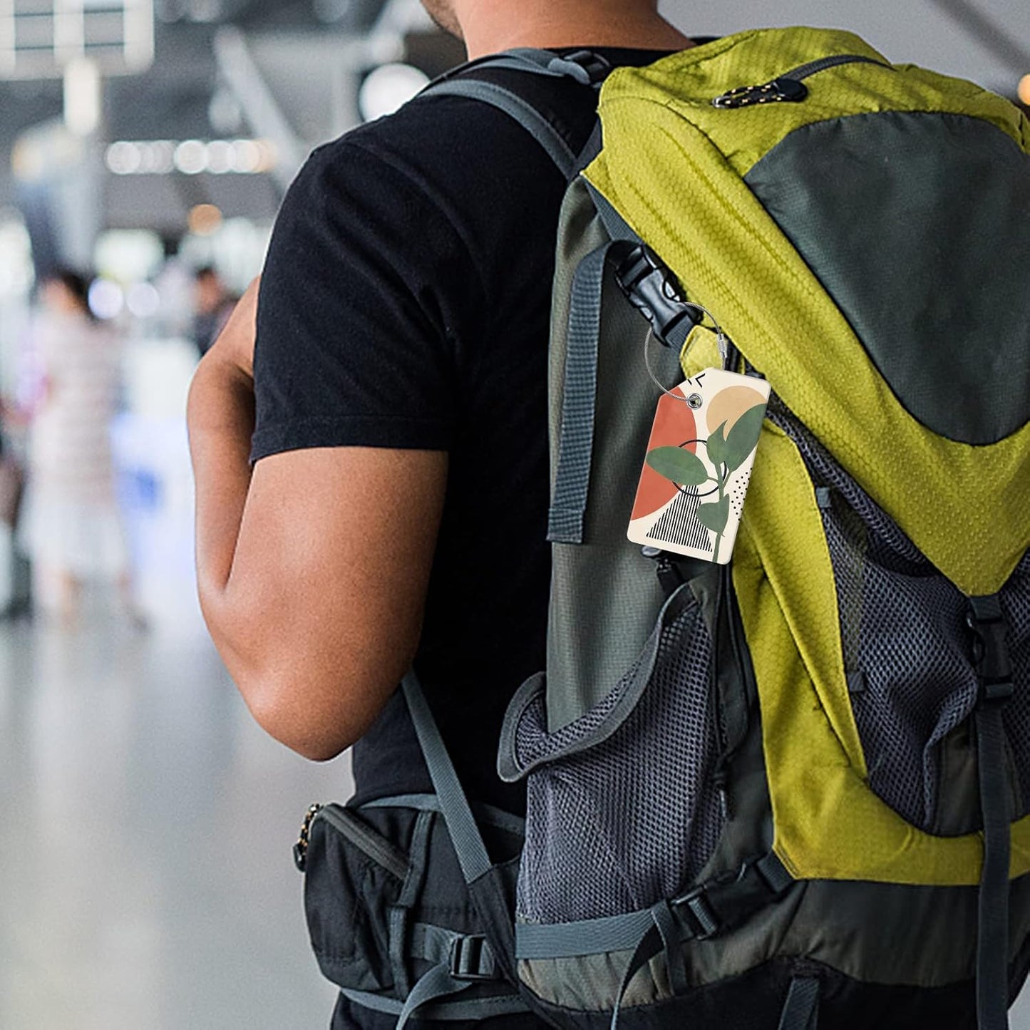 2 Luggage Tags, (1" Smaller Than Traditional) Perfect for Quick Luggage Identification with Stainless Steel Ring and Address Card for Travel and Luggage (Green Leaves)