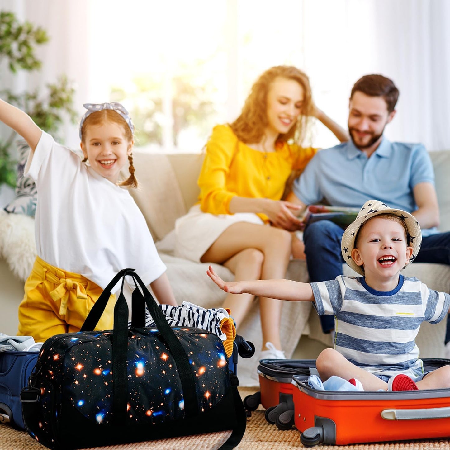 Choco Mocha Kids Galaxy Duffle Bag - Boys Travel & Overnight Bag - Toddler Weekender - Black