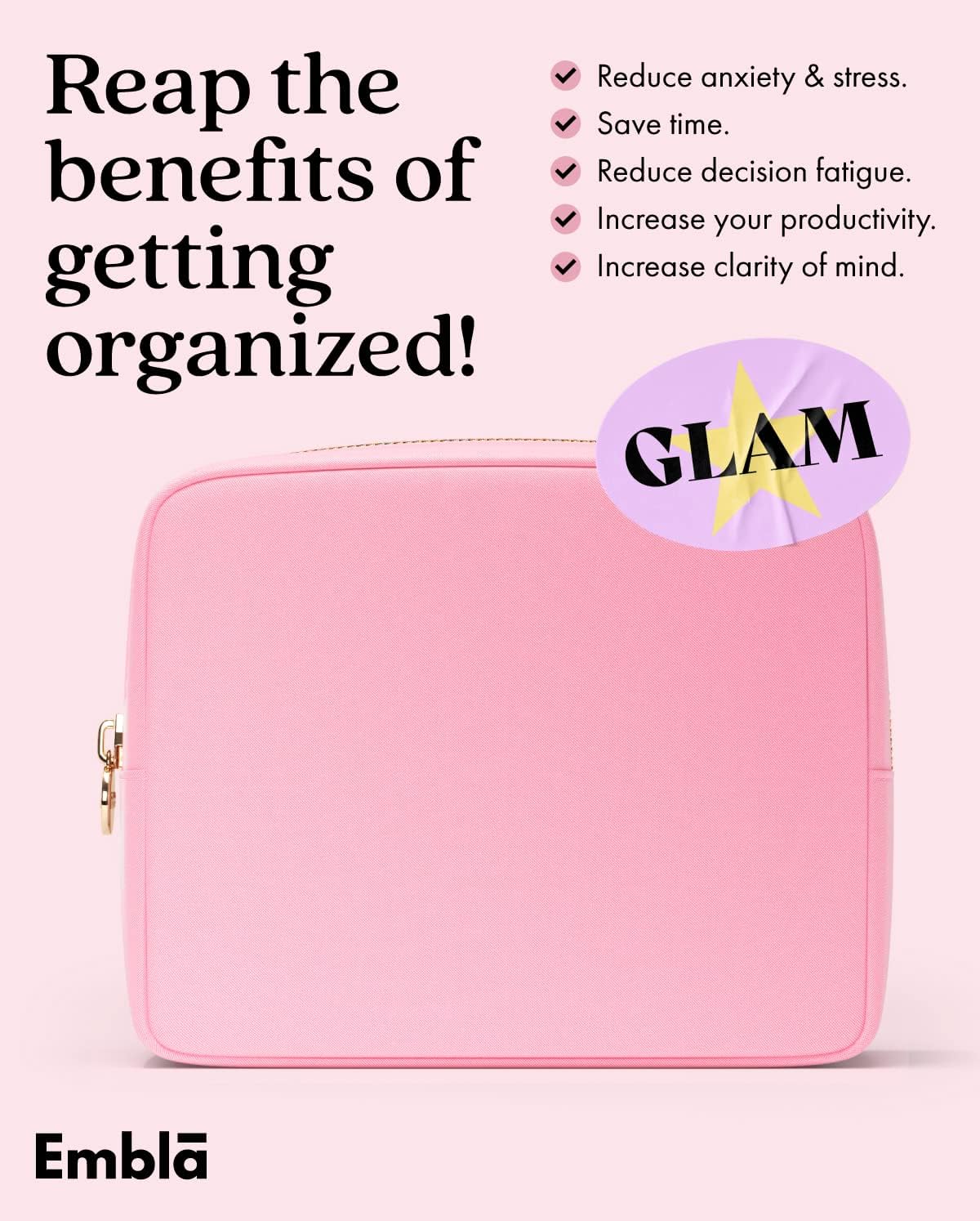 Embla Makeup Bag Travel Cosmetics Pouch and Toiletry Bag, Nylon Zipper Pouch Purse, Cute Make Up Organizer Storage Tote for Women Girls, Travel Skincare Case, Large Makeup Bags, Flamingo Pink