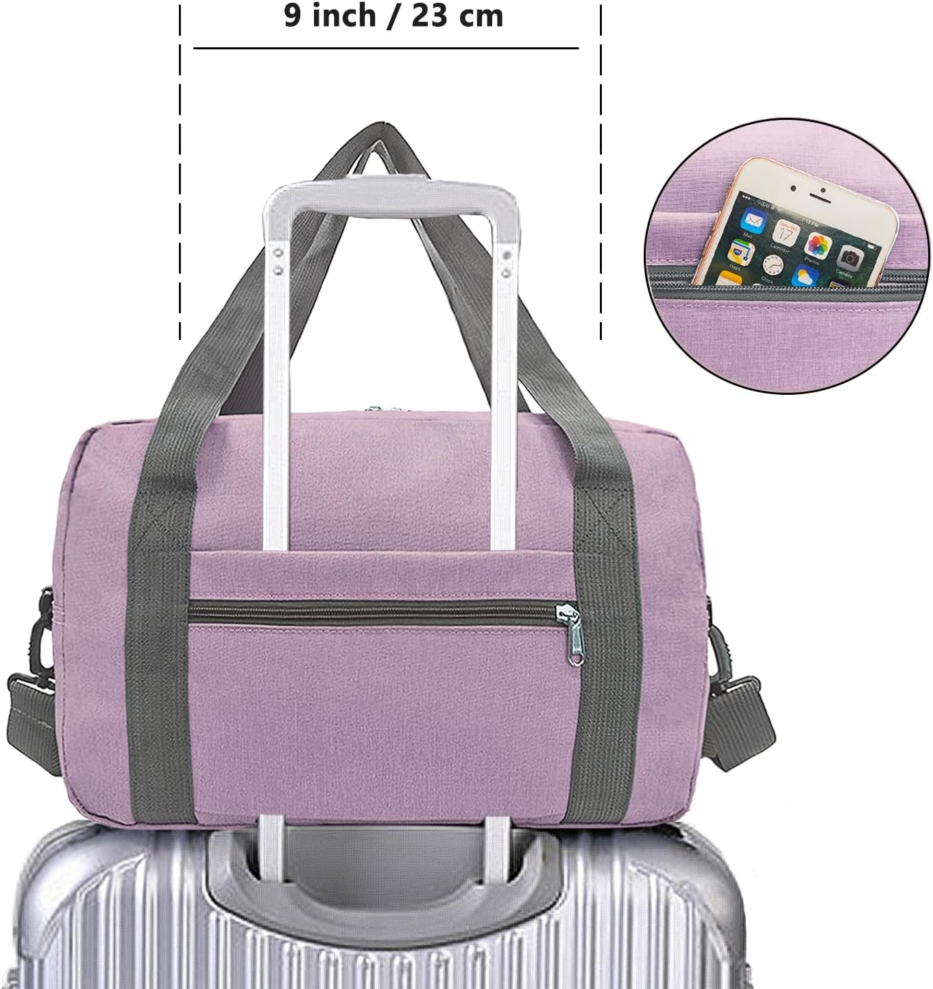 15 Inch Small Carry On Bags for Airplanes Spirit Airlines Personal Item Bag Underseat Foldable Travel Duffle Gym Bags for Women Men(20L,Purple)