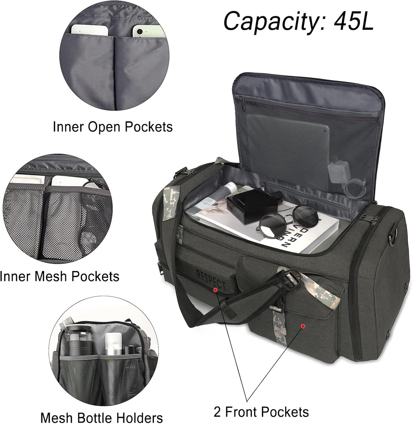 Gym Bags for Men Gym Duffle Bag Backpack 3-Way Sports Duffel Bags for Men with Shoe Compartment & Wet Pocket