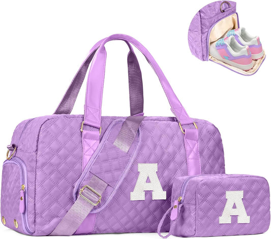Initial Travel Duffle Bag Women Girls Gift: Personalized Weekender bags, Dance Cheer bag Sports for Girl, Kid Gymnastics Bags, Birthday Gifts for Women Girls Kids Teens Mom Teacher
